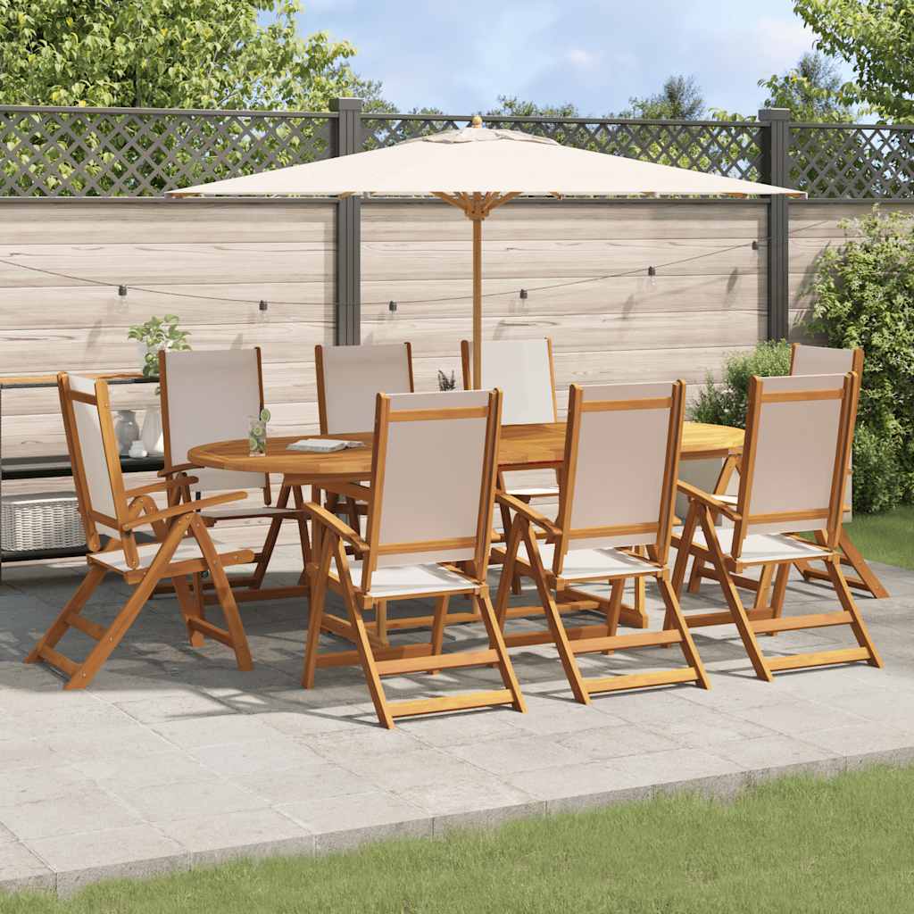 Set Pranzo da Giardino 9pz Legno Massello di Acacia e Textilene | homemem39