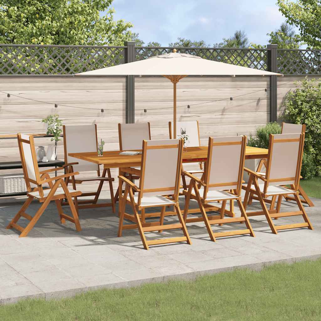 Set Pranzo da Giardino 9pz Legno Massello di Acacia e Textilene | homemem39