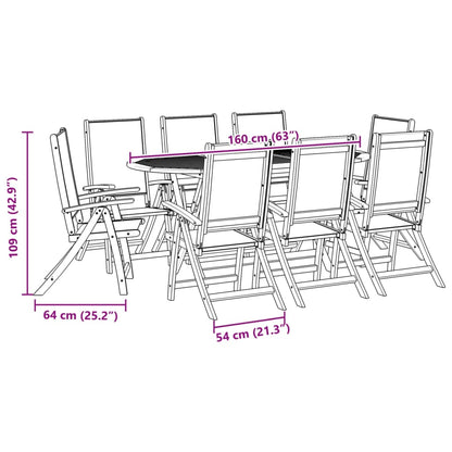 Set Pranzo da Giardino 9pz Legno Massello di Acacia e Textilene
