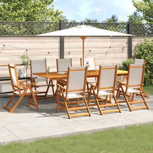 Set Pranzo da Giardino 9pz Legno Massello di Acacia e Textilene