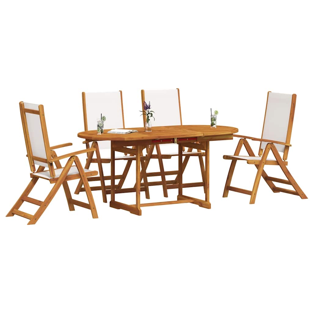 Set Pranzo da Giardino 5pz Legno Massello di Acacia e Textilene | homemem39
