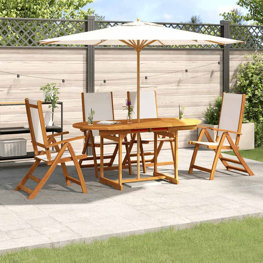Set Pranzo da Giardino 5pz Legno Massello di Acacia e Textilene