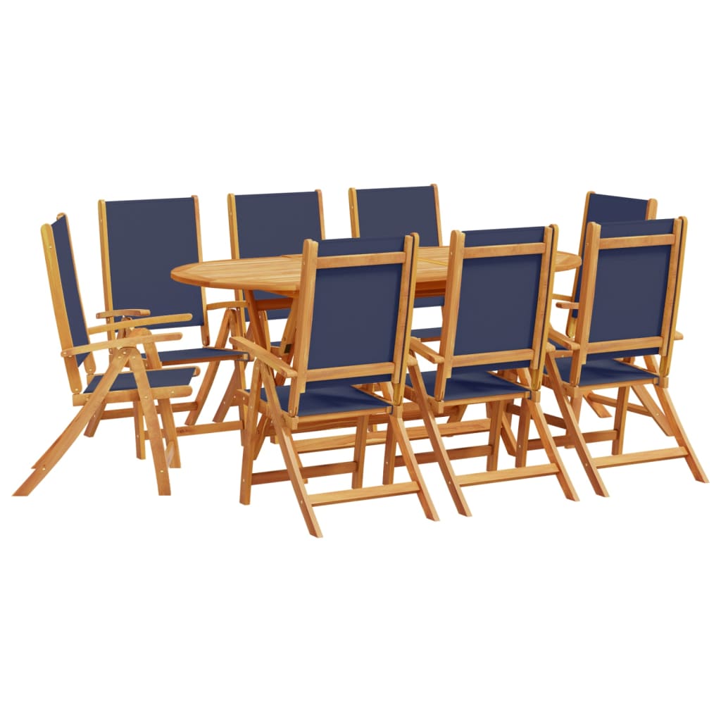 Set Pranzo da Giardino 9pz Legno Massello di Acacia e Textilene