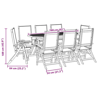 Set Pranzo da Giardino 9pz Legno Massello di Acacia e Textilene