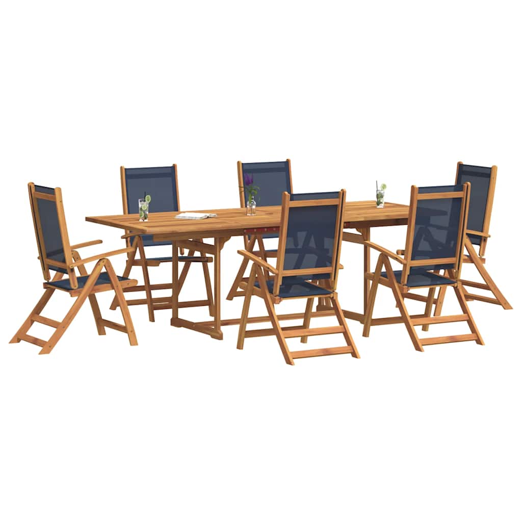 Set Pranzo da Giardino 7pz Legno Massello di Acacia e Textilene | homemem39