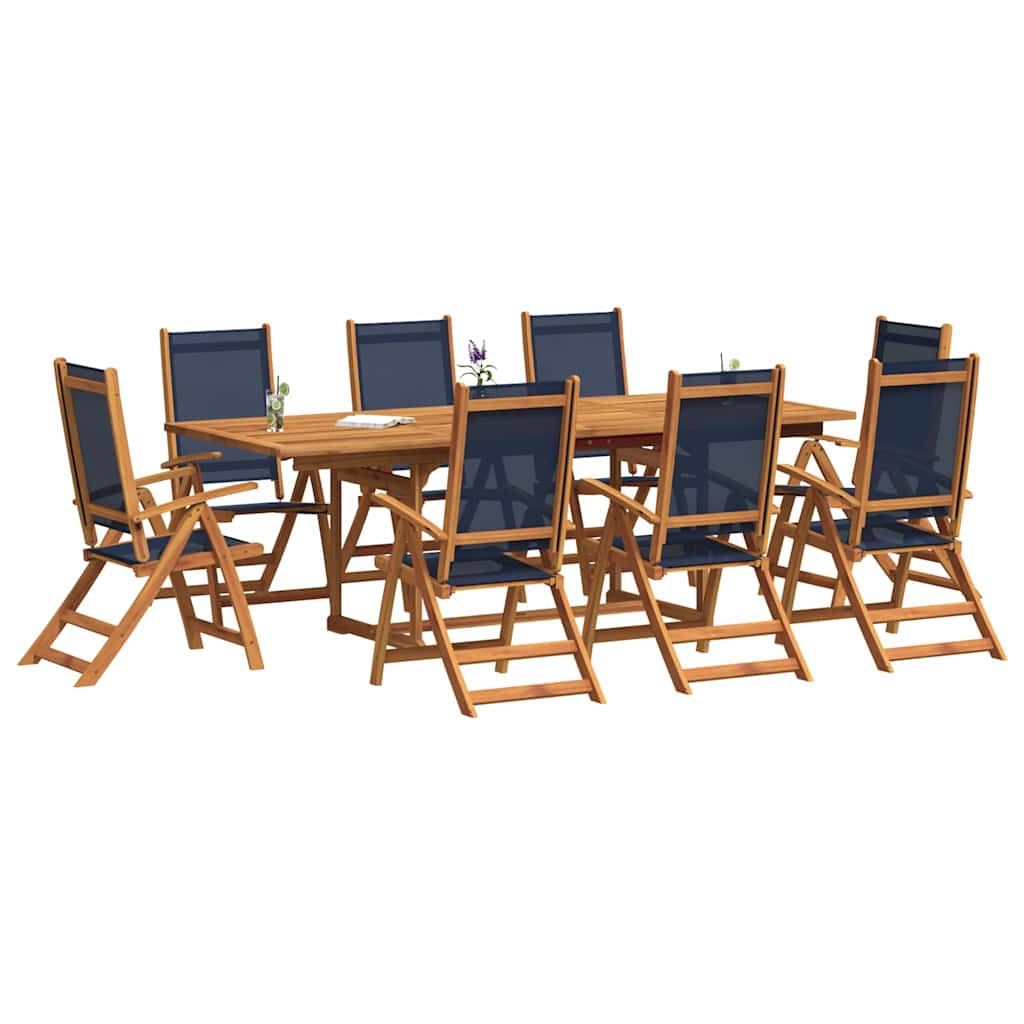Set Pranzo da Giardino 9pz Legno Massello di Acacia e Textilene | homemem39