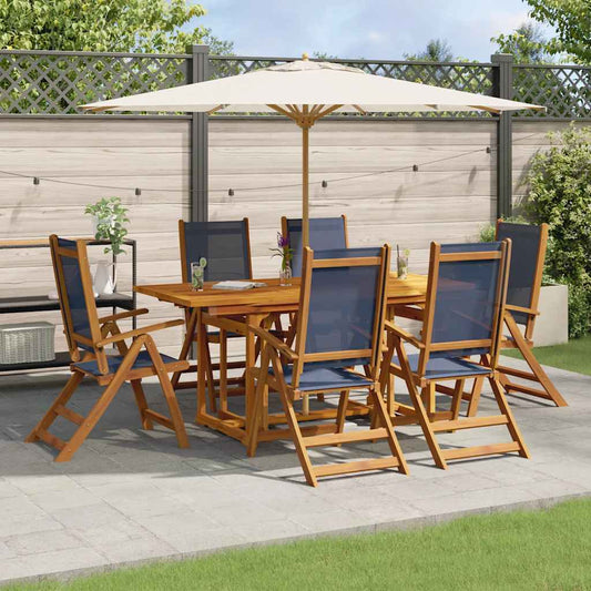Set Pranzo da Giardino 7pz Legno Massello di Acacia e Textilene | homemem39