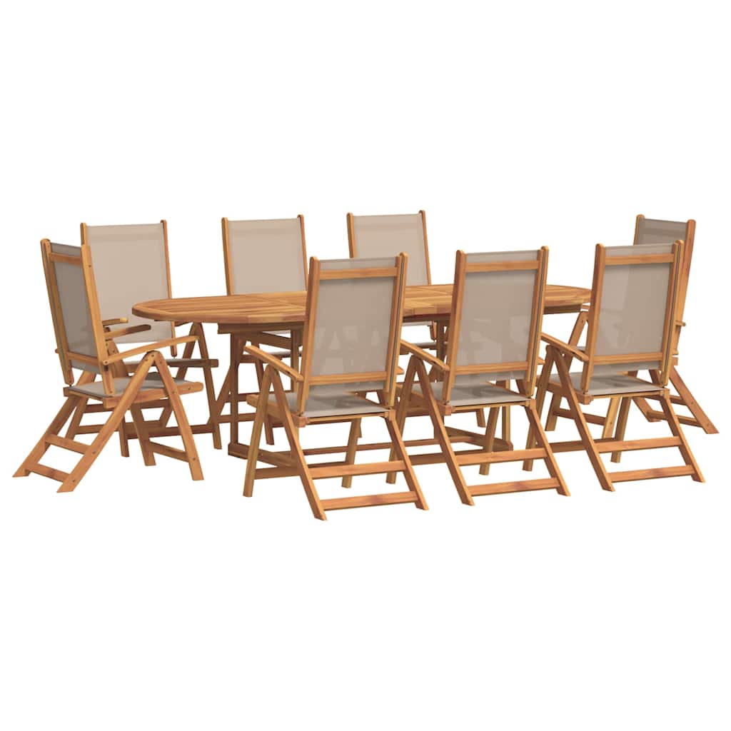 Set Pranzo da Giardino 9pz Legno Massello di Acacia e Textilene | homemem39