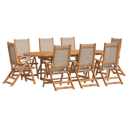 Set Pranzo da Giardino 9pz Legno Massello di Acacia e Textilene | homemem39