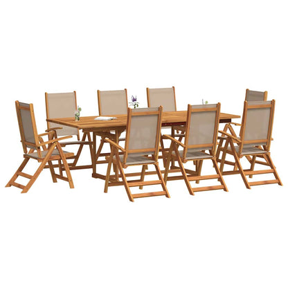 Set Pranzo da Giardino 9pz Legno Massello di Acacia e Textilene | homemem39