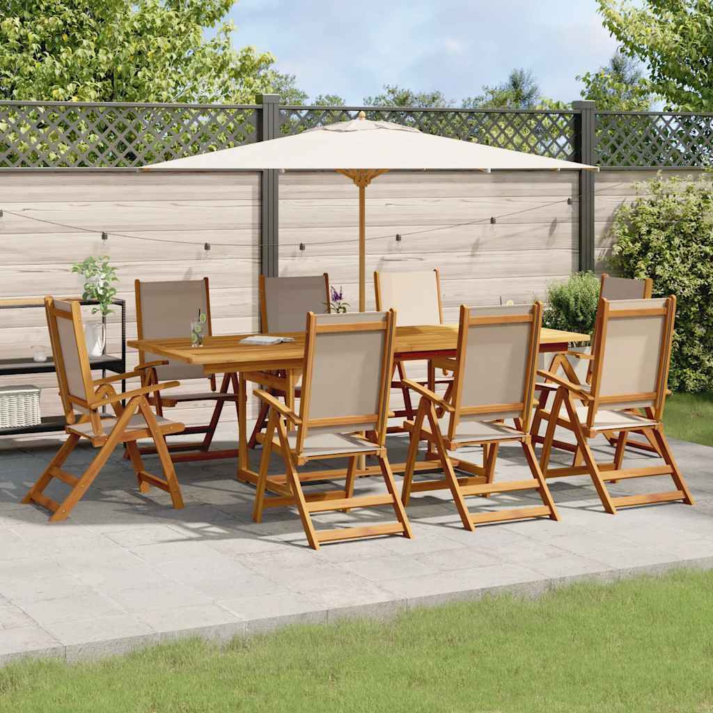 Set Pranzo da Giardino 9pz Legno Massello di Acacia e Textilene | homemem39