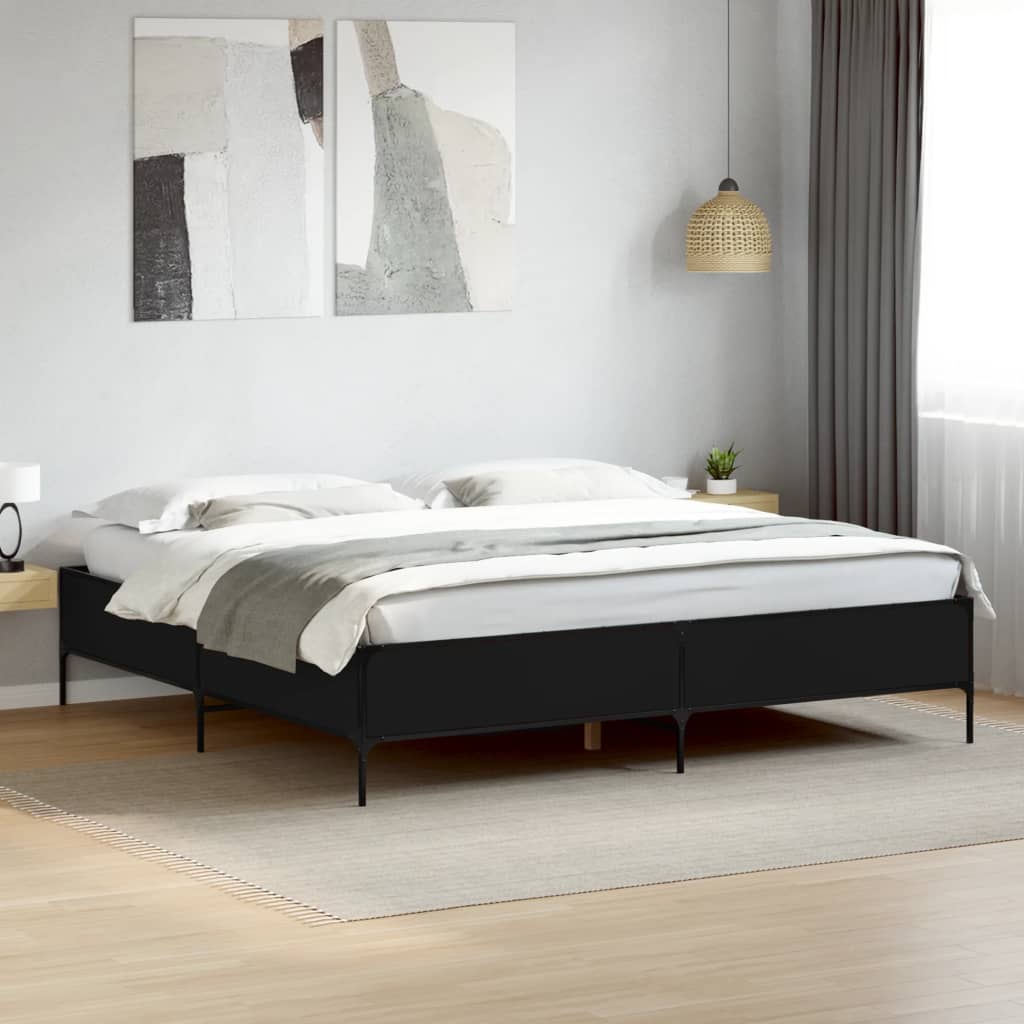 Giroletto Nero 200x200 cm in Legno Multistrato e Metallo - homemem39