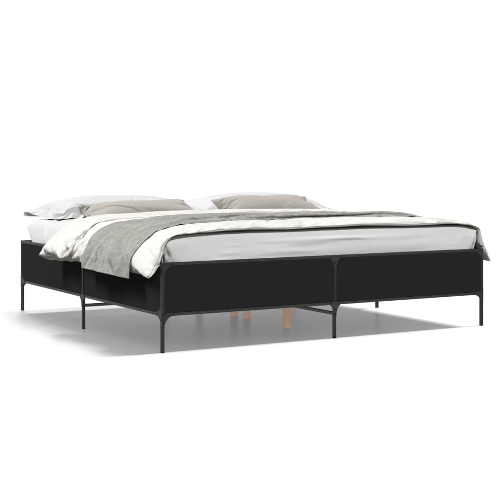 Giroletto Nero 180x200 cm in Legno Multistrato e Metallo | homemem39