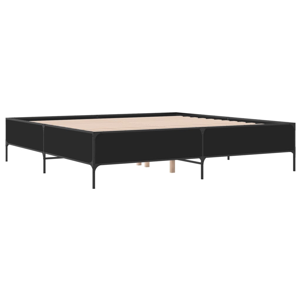Giroletto Nero 180x200 cm in Legno Multistrato e Metallo | homemem39