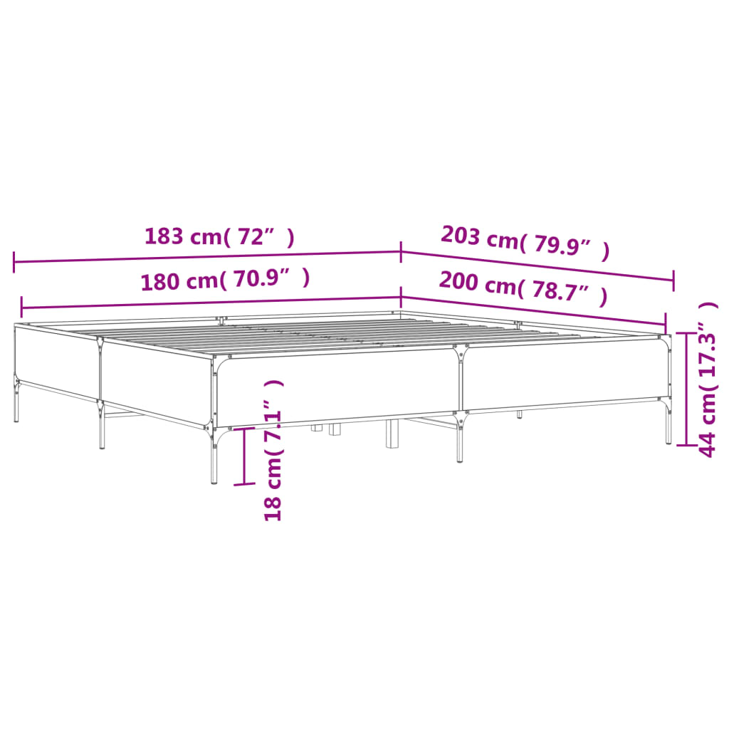 Giroletto Rovere Sonoma 180x200 cm in Legno Multistrato Metallo | homemem39