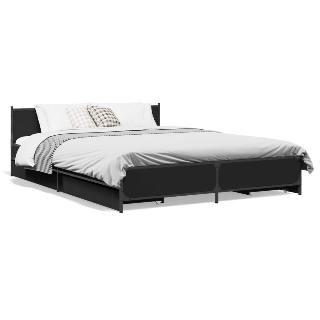 Giroletto con Cassetti Nero 135x190 cm in Legno Multistrato | homemem39