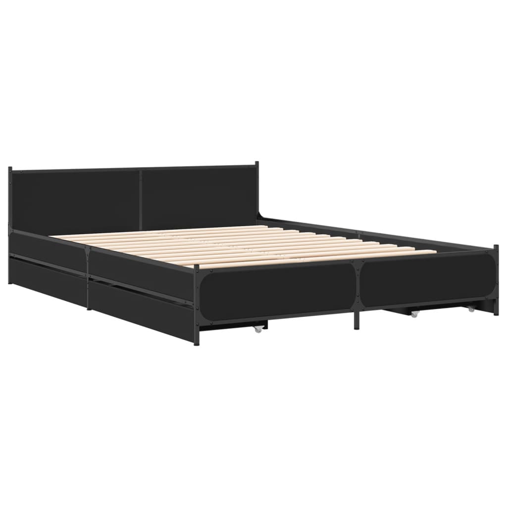 Giroletto con Cassetti Nero 135x190 cm in Legno Multistrato | homemem39