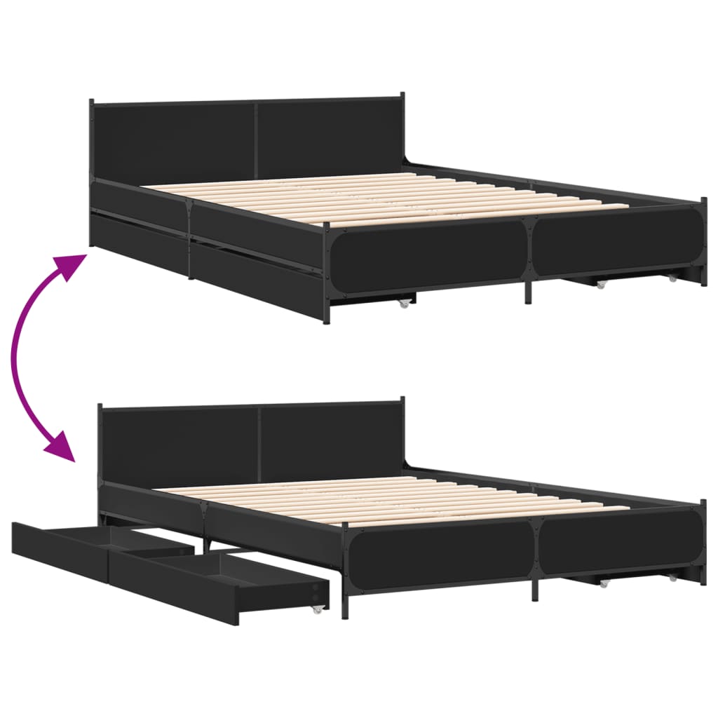 Giroletto con Cassetti Nero 135x190 cm in Legno Multistrato | homemem39