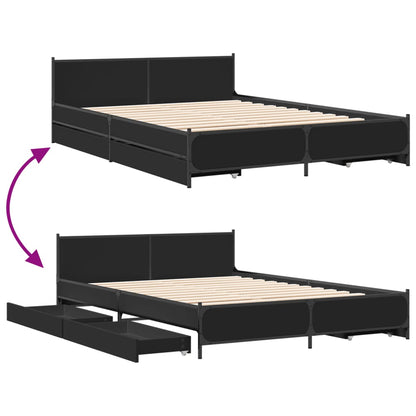 Giroletto con Cassetti Nero 135x190 cm in Legno Multistrato | homemem39