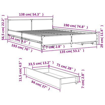 Giroletto con Cassetti Nero 135x190 cm in Legno Multistrato | homemem39