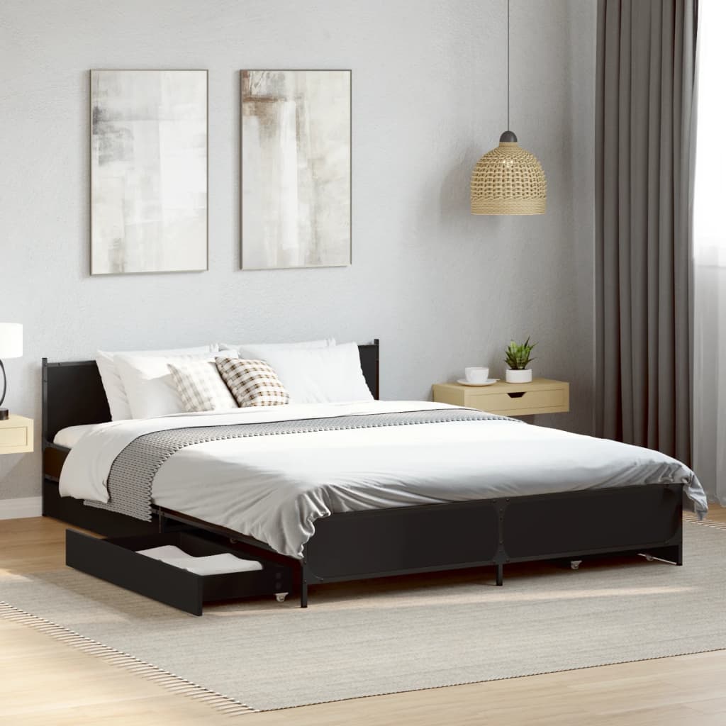 Giroletto con Cassetti Nero 135x190 cm in Legno Multistrato | homemem39