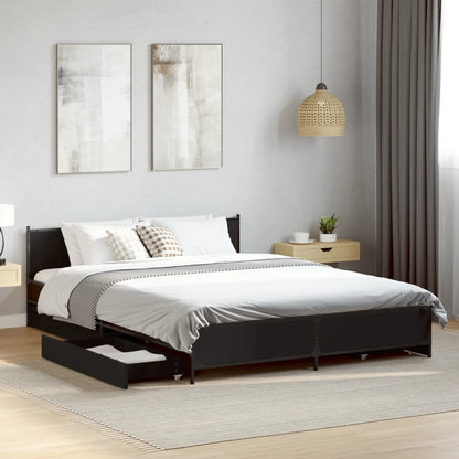 Giroletto con Cassetti Nero 135x190 cm in Legno Multistrato | homemem39