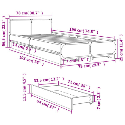 Giroletto con Cassetti Rovere Fumo 75x190 cm Legno Multistrato | homemem39