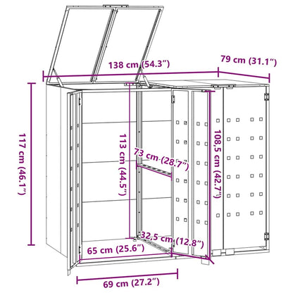 Copribidone con Ruote per 2 Bidoni Nera 138x79x117cm in Acciaio - homemem39