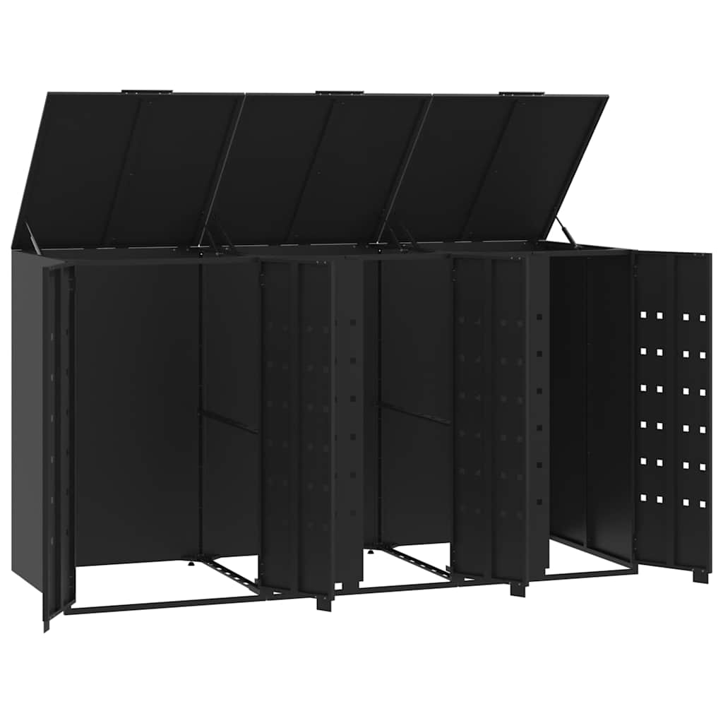 Copribidone con Ruote per 3 Bidoni Nera 207x79x117cm in Acciaio | homemem39