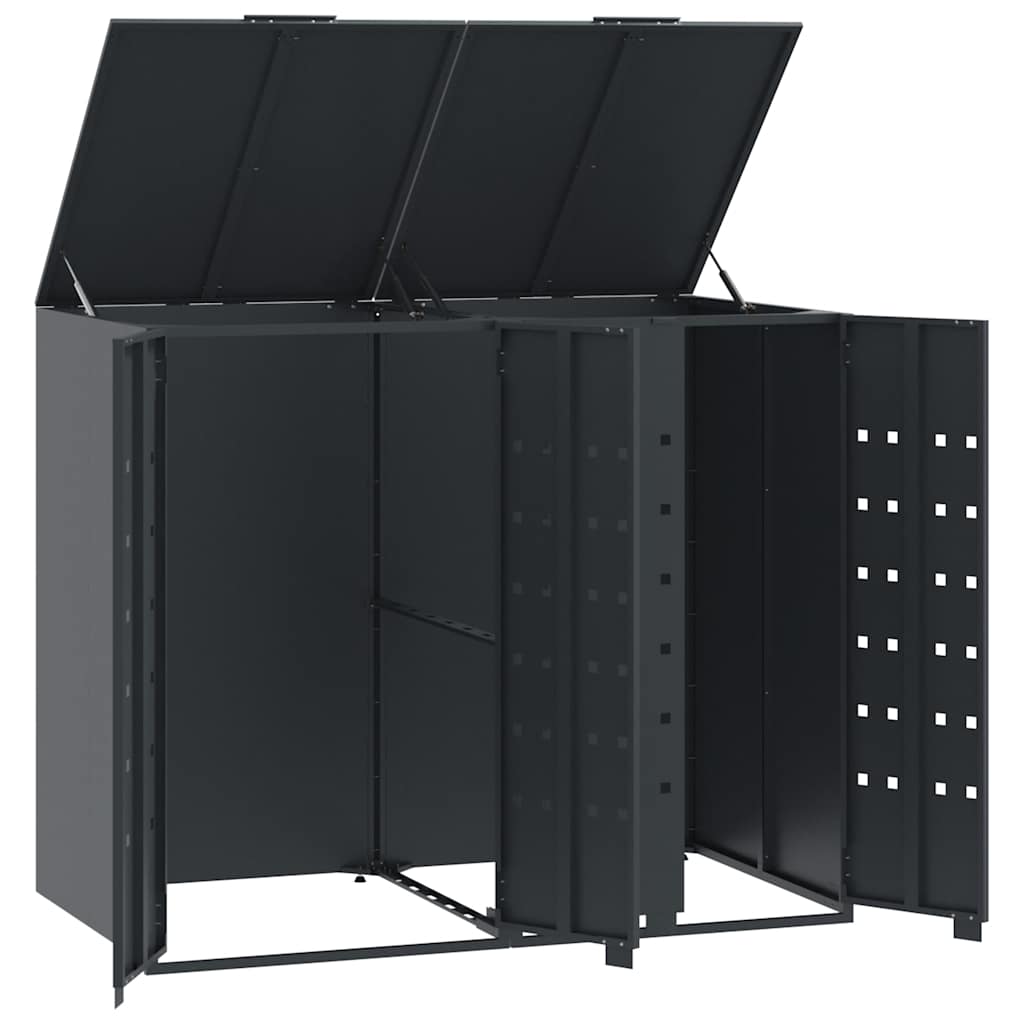 Copribidone con Ruote 2 Bidoni Antracite 138x79x117cm Acciaio | homemem39