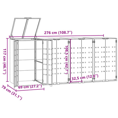 Copribidone con Ruote 4 Bidoni Antracite 276x79x117cm Acciaio - homemem39