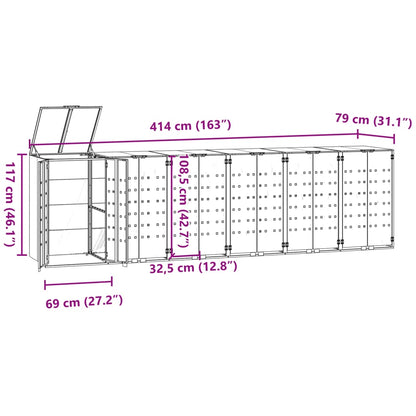 Copribidone con Ruote per 6 Bidoni Grigio 414x79x117cm Acciaio - homemem39