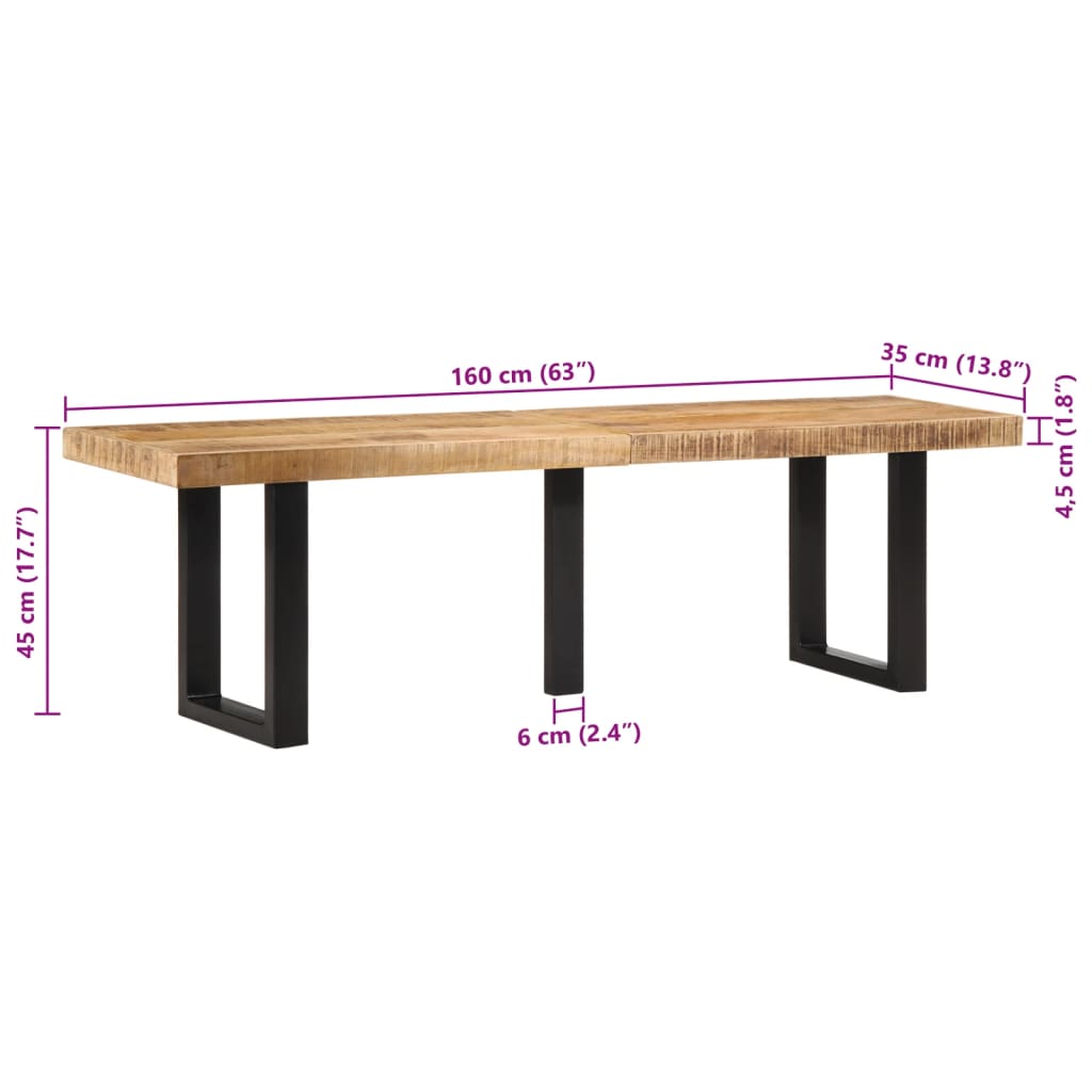 Panca 160 cm in Legno Massello di Mango Grezzo e Acciaio | homemem39