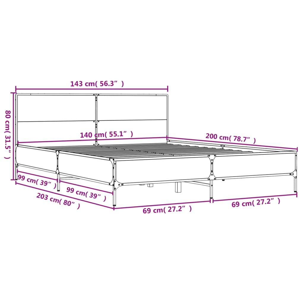 Giroletto Rovere Fumo 140x200 cm in Legno Multistrato Metallo | homemem39