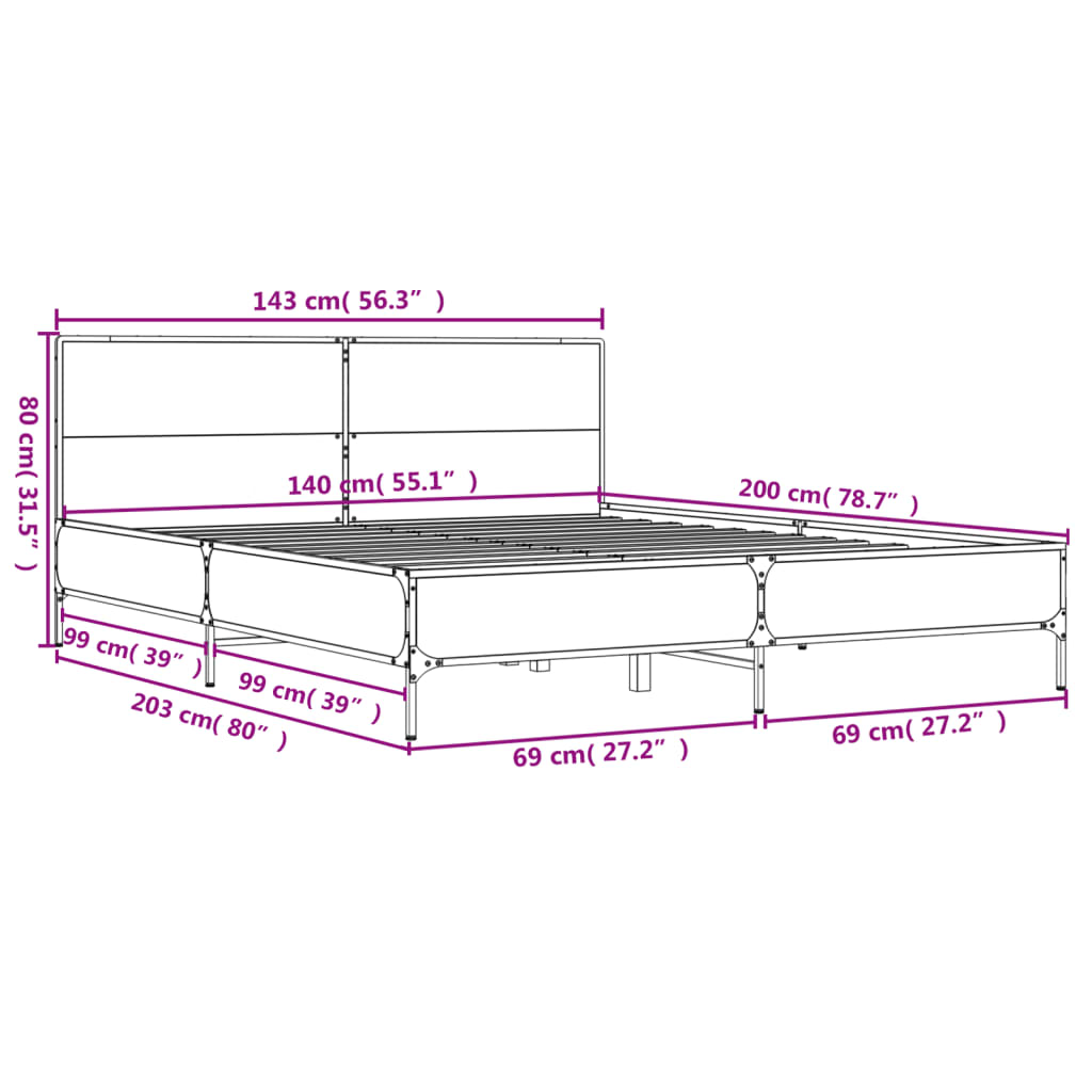 Giroletto Grigio Sonoma 140x200 cm in Legno Multistrato Metallo | homemem39