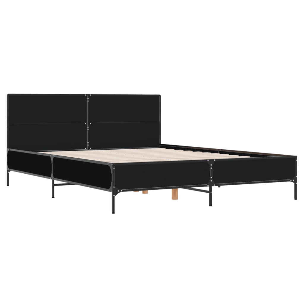 Giroletto Nero 160x200 cm in Legno Multistrato e Metallo | homemem39