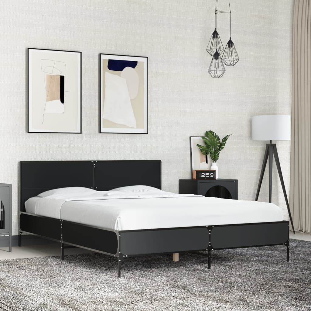 Giroletto Nero 120x190 cm in Legno Multistrato e Metallo | homemem39