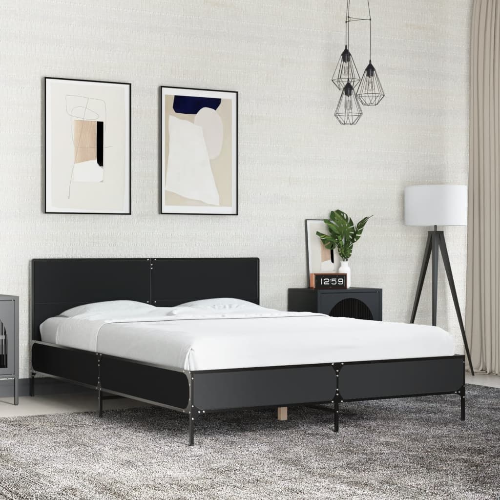 Giroletto Nero 135x190 cm in Legno Multistrato e Metallo | homemem39