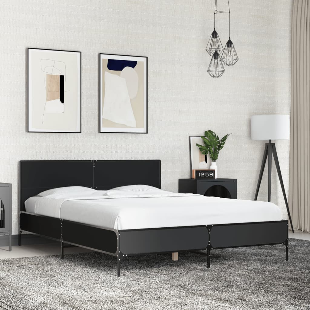 Giroletto Nero 140x190 cm in Legno Multistrato e Metallo | homemem39