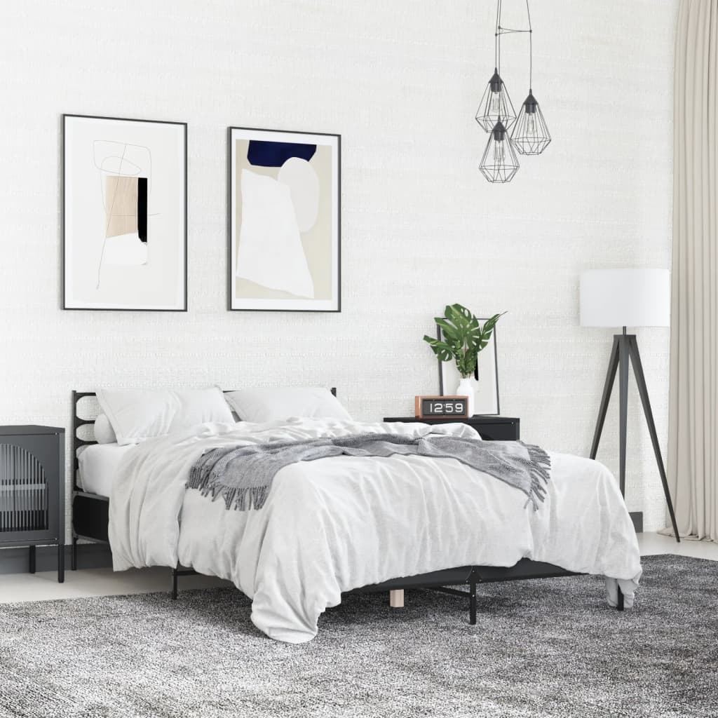 Giroletto Nero 135x190 cm in Legno Multistrato e Metallo | homemem39