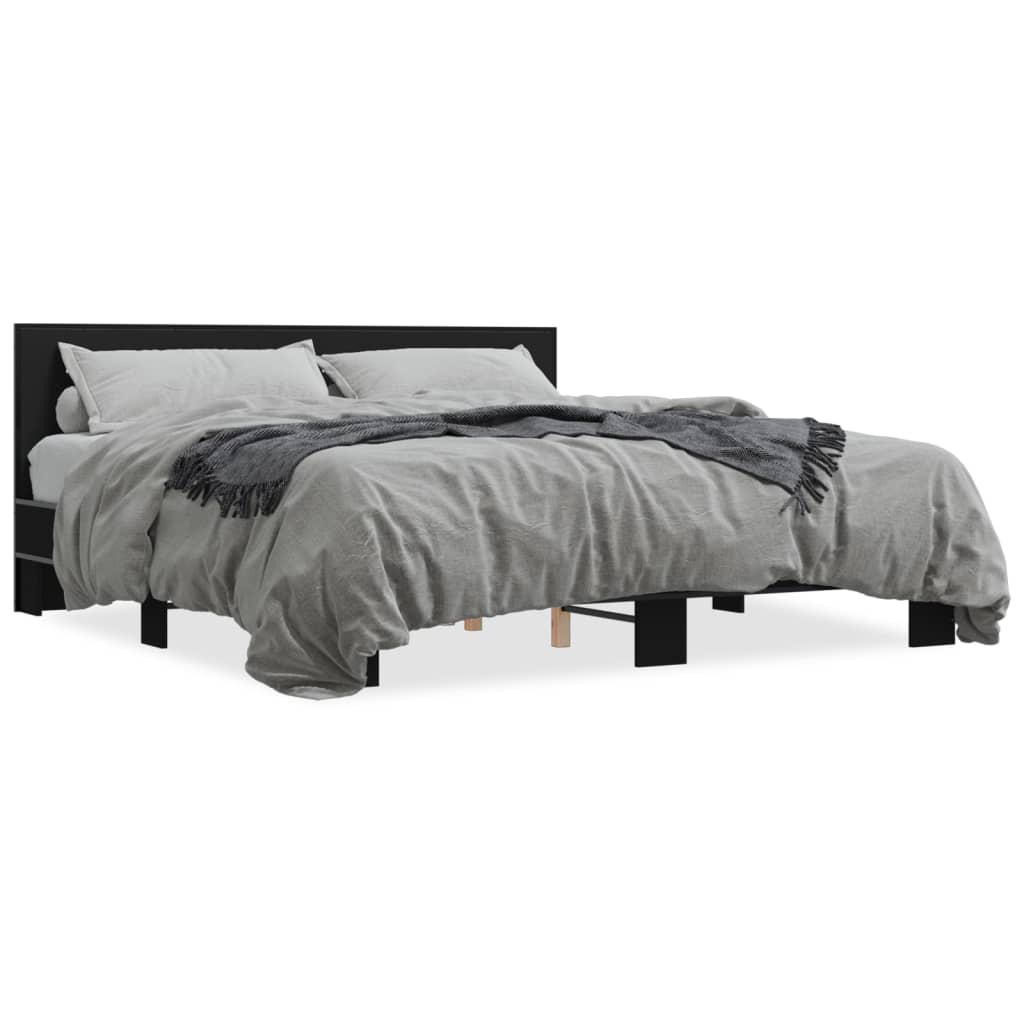 Giroletto Nero 180x200 cm in Legno Multistrato e Metallo | homemem39