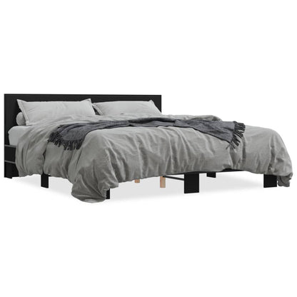 Giroletto Nero 180x200 cm in Legno Multistrato e Metallo | homemem39