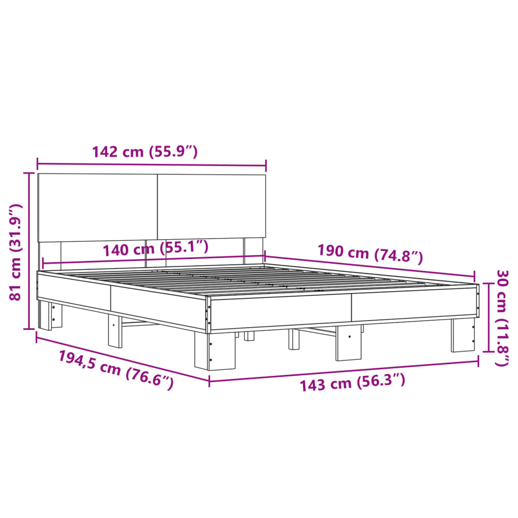 Giroletto Grigio Sonoma 140x190 cm in Legno Multistrato Metallo | homemem39