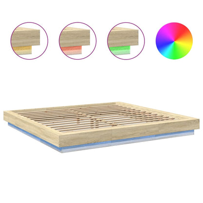 Giroletto Cassetti Luci LED Sonoma 200x200 cm Legno Multistrato | homemem39