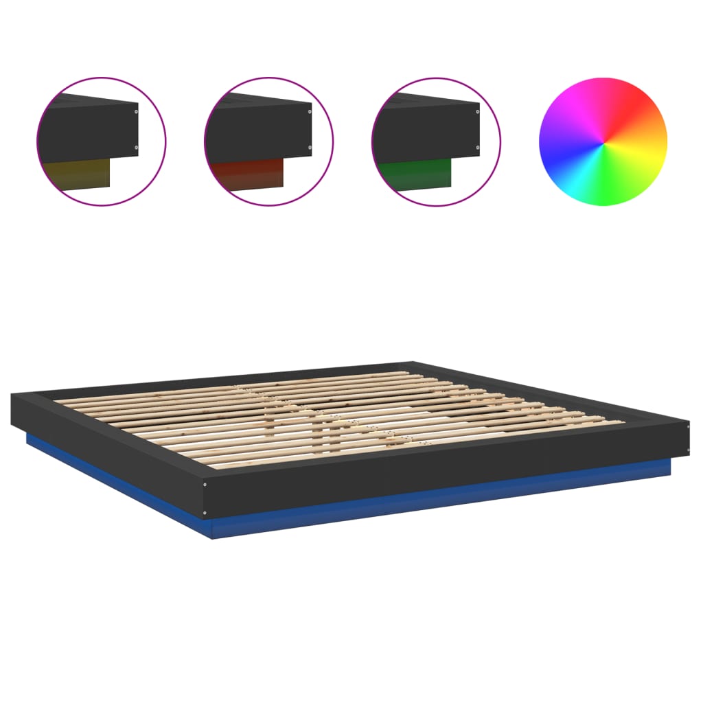 Giroletto con Luci LED Nero 180x200 cm in Legno Multistrato | homemem39