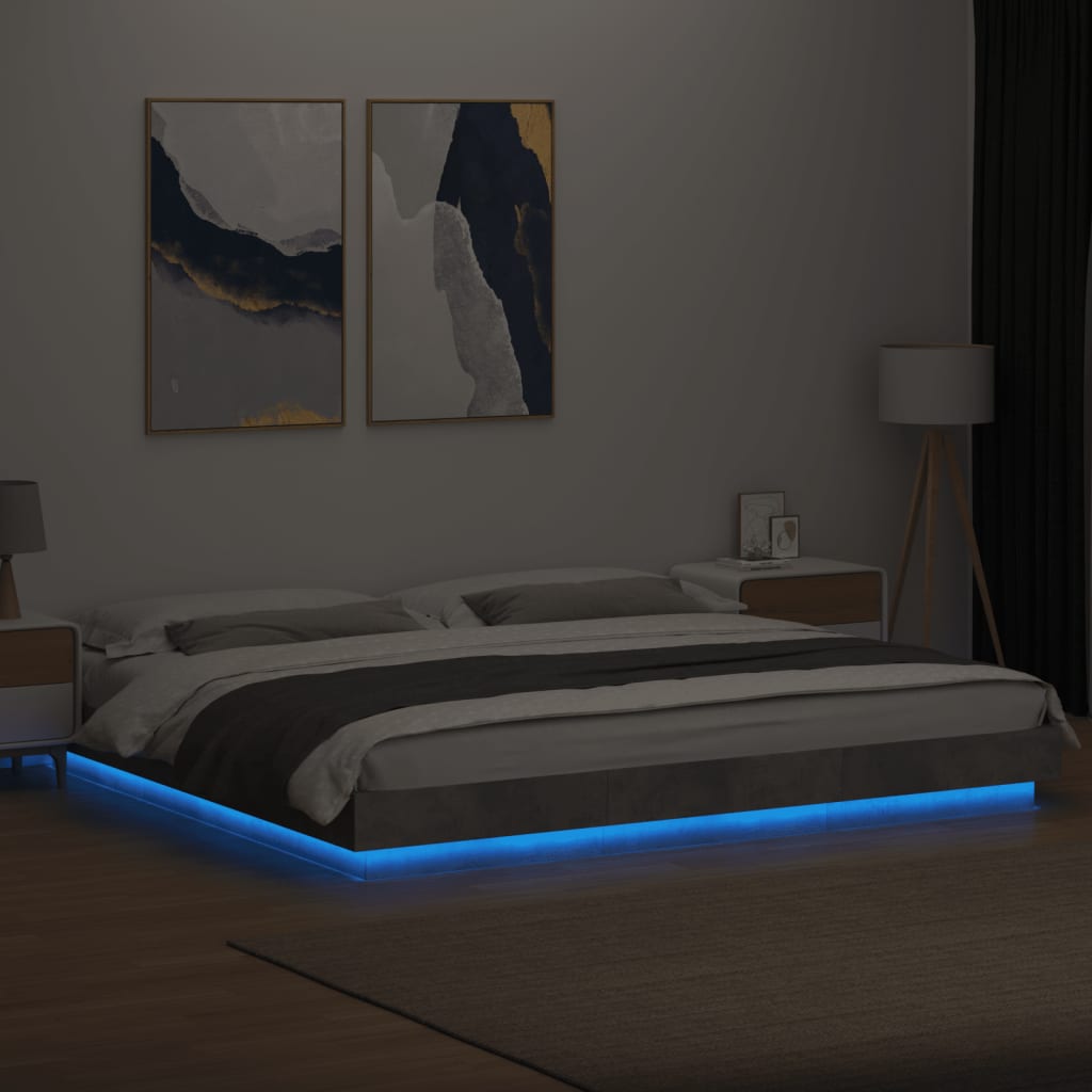 Giroletto Luci LED Grigio Cemento 180x200 cm Legno Multistrato