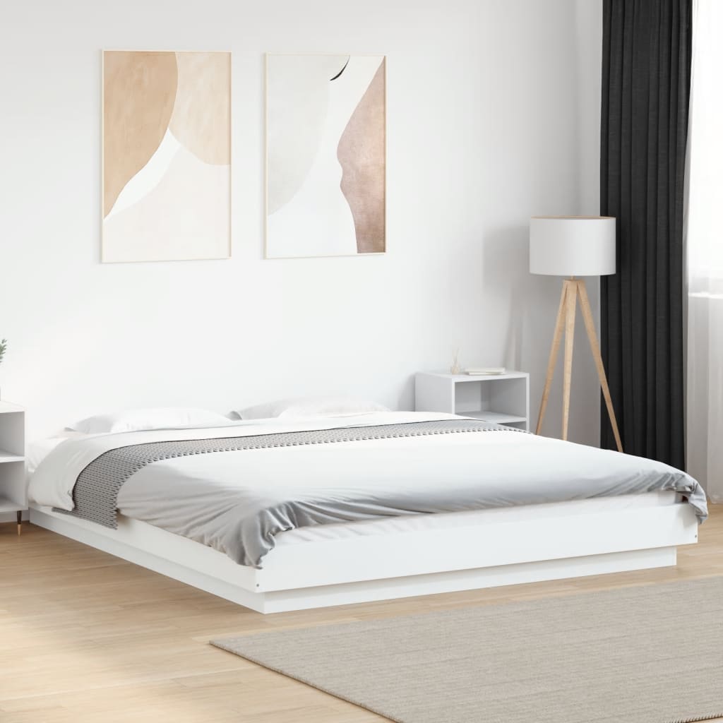 Giroletto con Luci LED Bianco 160x200 cm in Legno Multistrato | homemem39