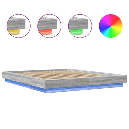 Giroletto Luci LED Grigio Sonoma 160x200 cm Legno Multistrato | homemem39