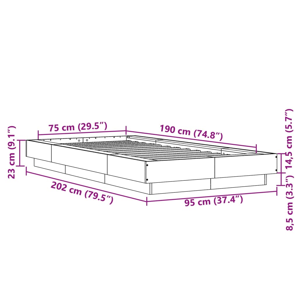 Giroletto Grigio Sonoma 75x190 cm in Legno Multistrato | homemem39