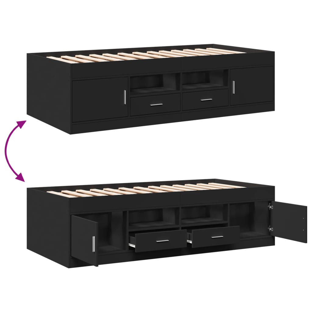 Divano Letto con Cassetti senza Materasso Nero 75x190 cm - homemem39